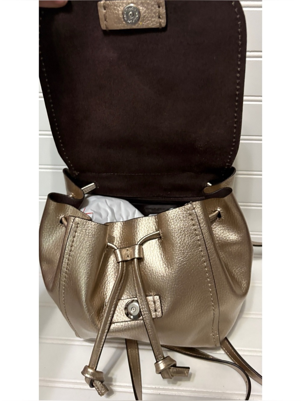 COACH Derby Mini Metallic Gold Drawstring Backpack Shoulder Bag Tote F16605 - Picture 8 of 10